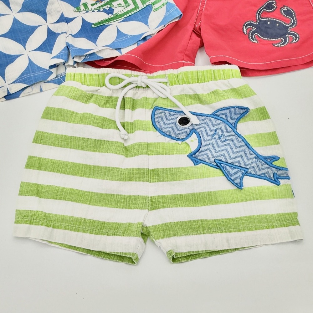 Mudpie Boutique Baby Boy 3 Pair Lot Swim Trunk Shorts 6-12M Shark Crab Alligator - Picture 2 of 9